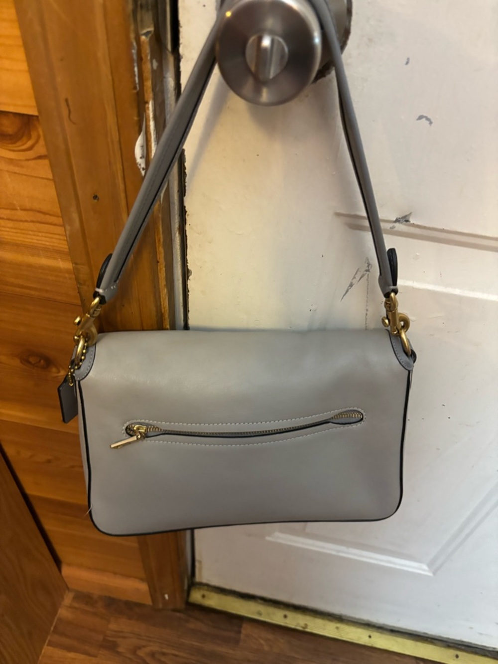 Gray Leather Coach Shoulder Bag with Gold Hardware - Picture 3 of 4